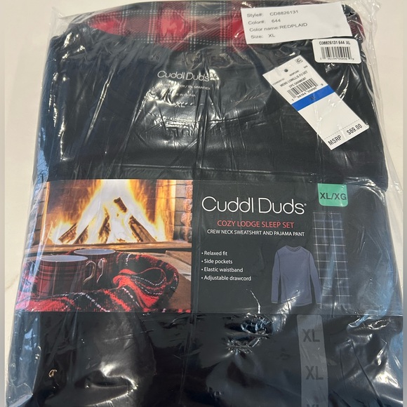 Cuddl Duds Plaid Black Red Pajama Set Size XL - Picture 2 of 4